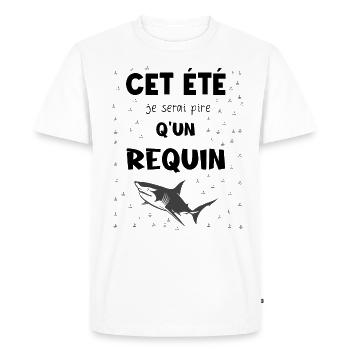 cet été je serai pire qu'un requin - T-shirt Premium bio Homme - blanc - Devant - Nico (187cm)