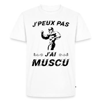 J peux pas j ai muscu - T-shirt Premium bio Homme - blanc - Devant - Nico (187cm)
