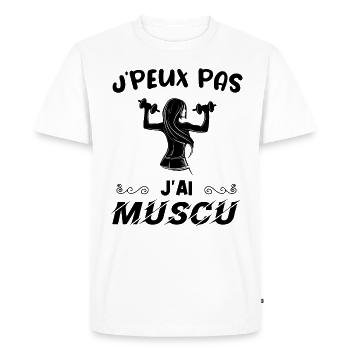 J peux pas j ai muscu - T-shirt Premium bio Homme - blanc - Devant - Nico (187cm)