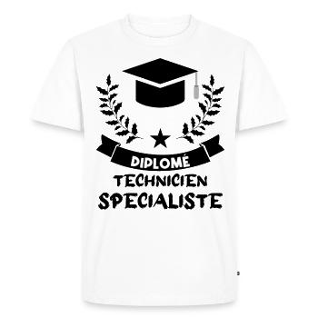diplômé technicien spécialisé. - T-shirt Premium bio Homme - blanc - Devant - Nico (187cm)