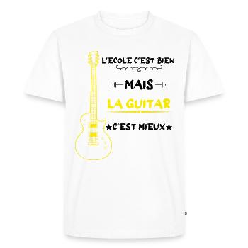 l'école c'est bien mais la guitar c'est mieux - T-shirt Premium bio Homme - blanc - Devant - Nico (187cm)