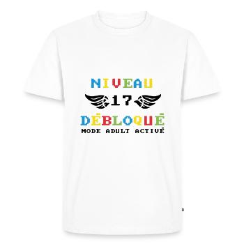 Niveau 17 débloqué mode adult débloqué - T-shirt Premium bio Homme - blanc - Devant - Nico (187cm)