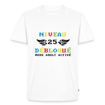 Niveau 25 Débloqué mode adult activé - T-shirt Premium bio Homme - blanc - Devant - Nico (187cm)