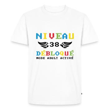 Niveau 38 Débloqué. mode adult activé - T-shirt Premium bio Homme - blanc - Devant - Nico (187cm)