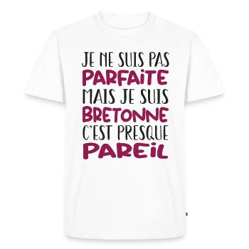 Cadeau Par parfaite mais Bretonne - T-shirt Premium bio Homme - blanc - Devant - Nico (187cm)