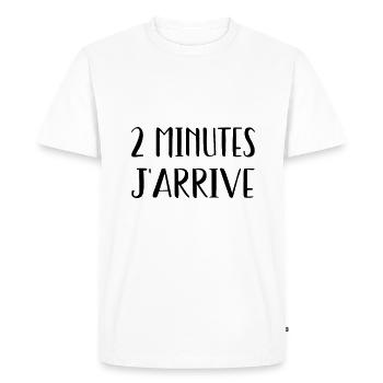 2 minutes j'arrive - T-shirt Premium bio Homme - blanc - Devant - Nico (187cm)