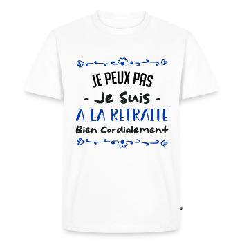 Je peux pas je suis a la retrait bien cordialement - T-shirt Premium bio Homme - blanc - Devant - Nico (187cm)