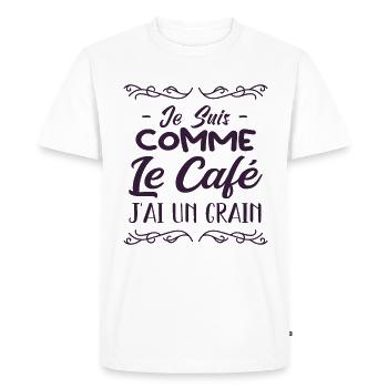 Je Suis Comme Le Café J'ai Un Grain - T-shirt Premium bio Homme - blanc - Devant - Nico (187cm)