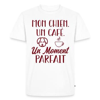 Mon chien,un café, moment parfait. Cadeau original - T-shirt Premium bio Homme - blanc - Devant - Nico (187cm)