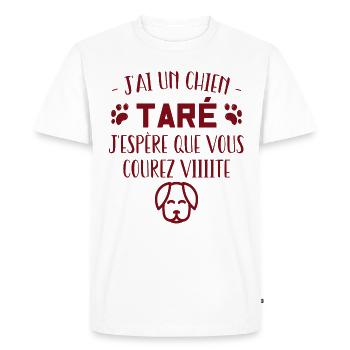 t-shirt j'ai un chien taré courez humour cadeau - T-shirt Premium bio Homme - blanc - Devant - Nico (187cm)