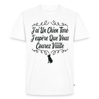 t-shirt j'ai un chien taré courez humour cadeau - T-shirt Premium bio Homme - blanc - Devant - Nico (187cm)