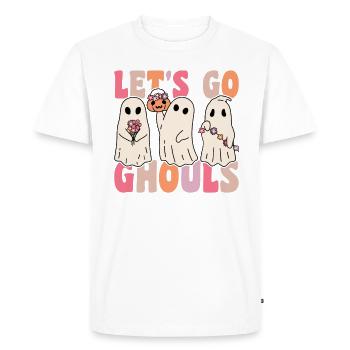 Let's go ghouls groovy ghost with vintage flowers - Men's Premium Organic T-Shirt - white - Front - Nico (187cm)