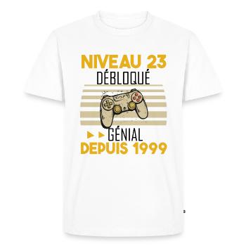 Niveau 23 An Débloqué génial depuis 1999. - T-shirt Premium bio Homme - blanc - Devant - Nico (187cm)