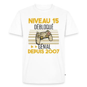 niveau 15 débloqué génial depuis 2007 - T-shirt Premium bio Homme - blanc - Devant - Nico (187cm)