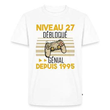 niveau 27 débloqué génial depuis 1995 - T-shirt Premium bio Homme - blanc - Devant - Nico (187cm)