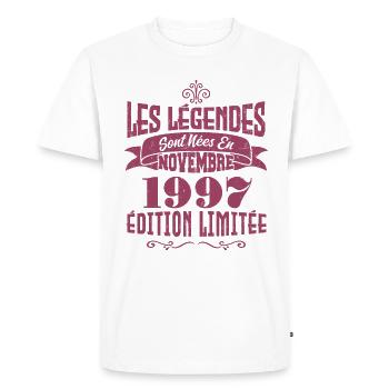 Les légendes sont nées en novembre 1997 - T-shirt Premium bio Homme - blanc - Devant - Nico (187cm)