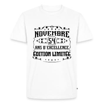 Novembre 54 Ans cadeau d'Anniversaire - T-shirt Premium bio Homme - blanc - Devant - Nico (187cm)