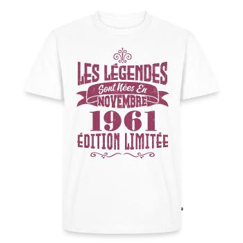 Les légendes sont nées en novembre 1961 - Annive - T-shirt Premium bio Homme - blanc - Devant - Nico (187cm)