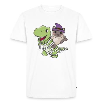 Cat Happy Halloween T-Rex Mummy Costume - Men's Premium Organic T-Shirt - white - Front - Nico (187cm)