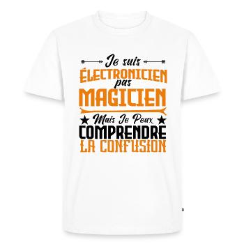 Je suis électricien, pas magicien - T-shirt Premium bio Homme - blanc - Devant - Nico (187cm)