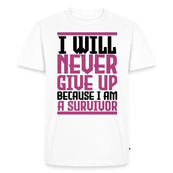 Le cancer du sein vaincu " i am a survivor " . - T-shirt Premium bio Homme - blanc - Devant - Nico (187cm)