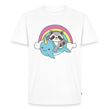 Narwhal Raccoon Ocean Unicorn kawaii Rainbow - Men's Premium Organic T-Shirt - white - Front - Nico (187cm)
