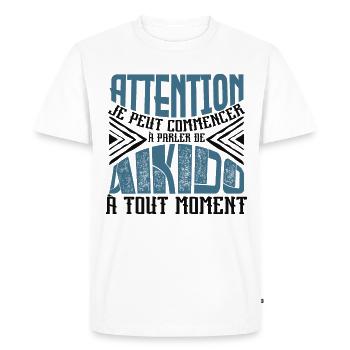Avertissement, Aïkido à tout moment, Aikido. - T-shirt Premium bio Homme - blanc - Devant - Nico (187cm)