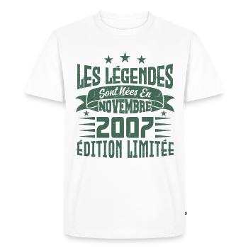 les légendes sont nées en novembre 2007, Cadeau. - T-shirt Premium bio Homme - blanc - Devant - Nico (187cm)