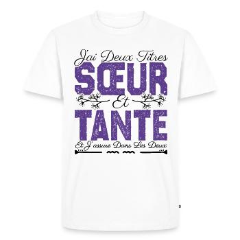 J'ai deux titres Sœur et tante. Cadeau soeur. - T-shirt Premium bio Homme - blanc - Devant - Nico (187cm)