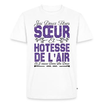 J'ai deux titres Sœur et hôtesse de l'air. soeur . - T-shirt Premium bio Homme - blanc - Devant - Nico (187cm)