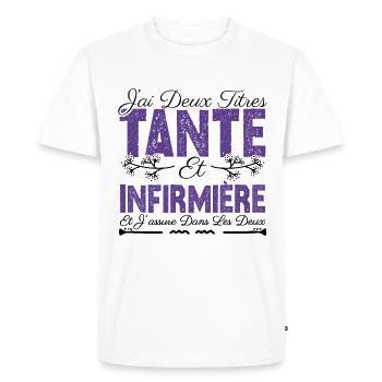 J'ai deux titres tante et Infermière. Cadeau . - T-shirt Premium bio Homme - blanc - Devant - Nico (187cm)