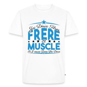 J'ai deux titres frère et Muscle. Cadeau frère. - T-shirt Premium bio Homme - blanc - Devant - Nico (187cm)