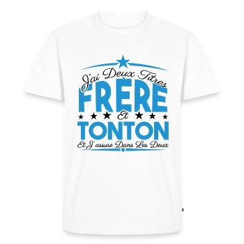 J'ai deux titres frère et Tonton. Cadeau frère. - T-shirt Premium bio Homme - blanc - Devant - Nico (187cm)