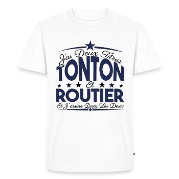 J'ai deux titres tonton et Routier. Cadeau Tonton. - T-shirt Premium bio Homme - blanc - Devant - Nico (187cm)