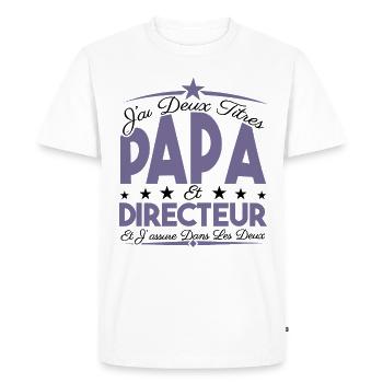 J'ai deux titres Papa et directeur, Cadeau Papa. - T-shirt Premium bio Homme - blanc - Devant - Nico (187cm)