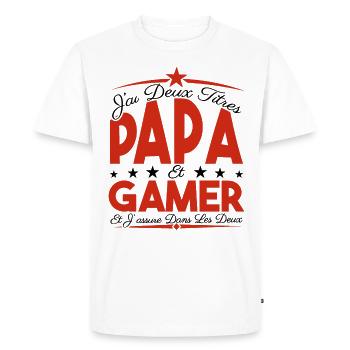 J'ai deux titres Papa et Gamer, Cadeau Papa. - T-shirt Premium bio Homme - blanc - Devant - Nico (187cm)