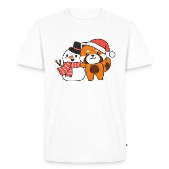 Panda roux avec bonhomme de neige en hiver pour Noël - T-shirt Premium bio Homme - blanc - Devant - Nico (187cm)