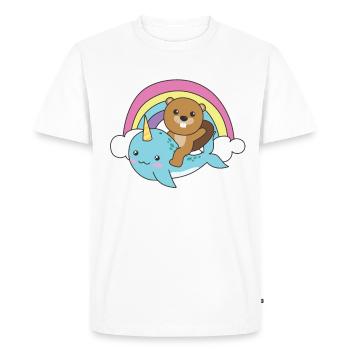 Narwhal Beaver Ocean Unicorn kawaii Rainbow - Men's Premium Organic T-Shirt - white - Front - Nico (187cm)
