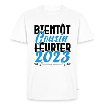 Annonce grossesse bientôt Cousin Février 2023. - T-shirt Premium bio Homme - blanc - Devant - Nico (187cm)