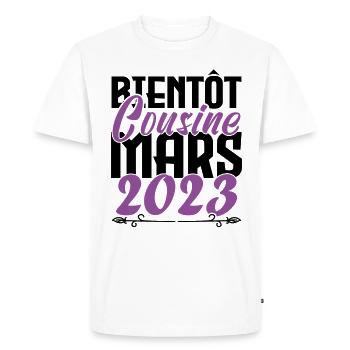 Annonce grossesse. bientôt Cousine Mars 2023. - T-shirt Premium bio Homme - blanc - Devant - Nico (187cm)