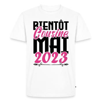 Annonce grossesse. bientôt Cousine Mai 2023. - T-shirt Premium bio Homme - blanc - Devant - Nico (187cm)