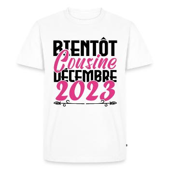 Annonce grossesse. bientôt Cousine Décembre 2023. - T-shirt Premium bio Homme - blanc - Devant - Nico (187cm)
