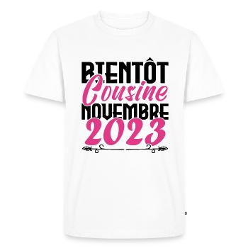 Annonce grossesse. bientôt Cousine Novembre 2023. - T-shirt Premium bio Homme - blanc - Devant - Nico (187cm)