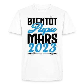Cadeau Annonce grossesse. bientôt Papa Mars 2023. - T-shirt Premium bio Homme - blanc - Devant - Nico (187cm)