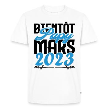 Cadeau Annonce grossesse. bientôt Papy Mars 2023. - T-shirt Premium bio Homme - blanc - Devant - Nico (187cm)