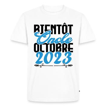 Annonce grossesse. bientôt Oncle Octobre 2023. - T-shirt Premium bio Homme - blanc - Devant - Nico (187cm)