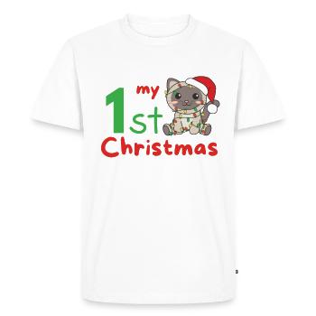 Chat de Noël Chats mon 1er Noël - T-shirt Premium bio Homme - blanc - Devant - Nico (187cm)