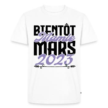 Annonce grossesse. bientôt Mamie Mars 2023. - T-shirt Premium bio Homme - blanc - Devant - Nico (187cm)