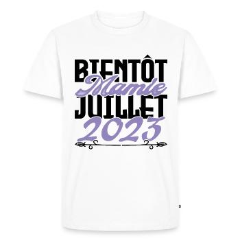Annonce grossesse. bientôt Mamie Juillet 2023. - T-shirt Premium bio Homme - blanc - Devant - Nico (187cm)