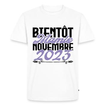 Annonce grossesse. bientôt Mamie Novembre 2023. - T-shirt Premium bio Homme - blanc - Devant - Nico (187cm)